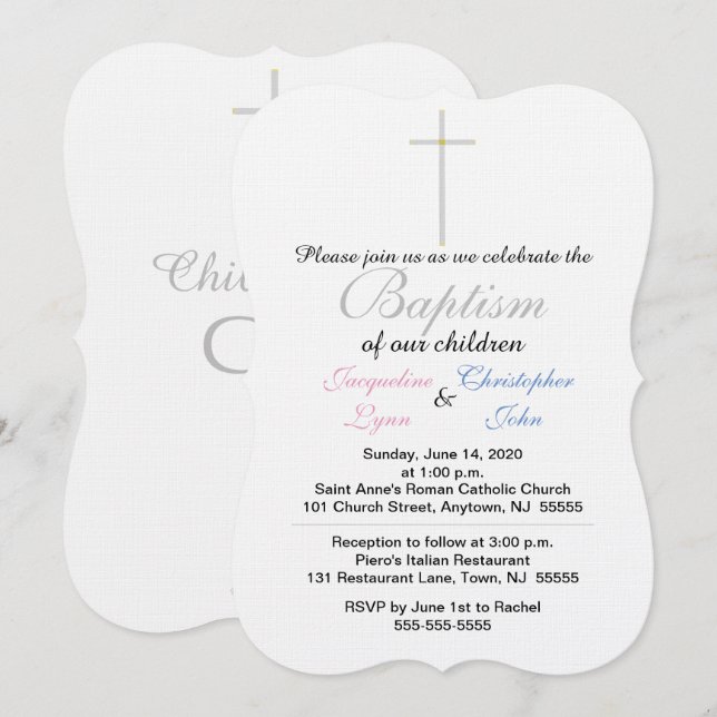 Invitaciones a los gemelos azules rosados de bauti (Anverso / Reverso)