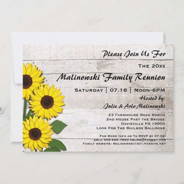 Invitaciones a los girasoles de reunión de familia (Anverso)