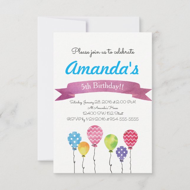 Invitaciones a los globos acuáticos de cumpleaños (Anverso)