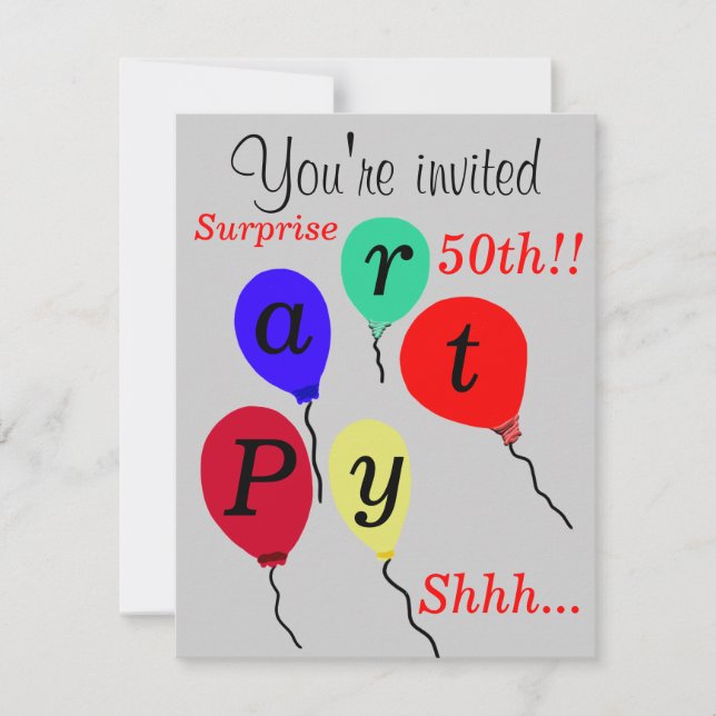 Invitaciones a los globos de cumpleaños número 50  (Anverso)