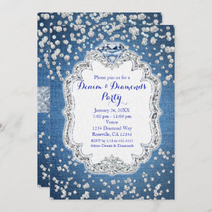 Invitaciones a los hongos de denim y diamantes dis