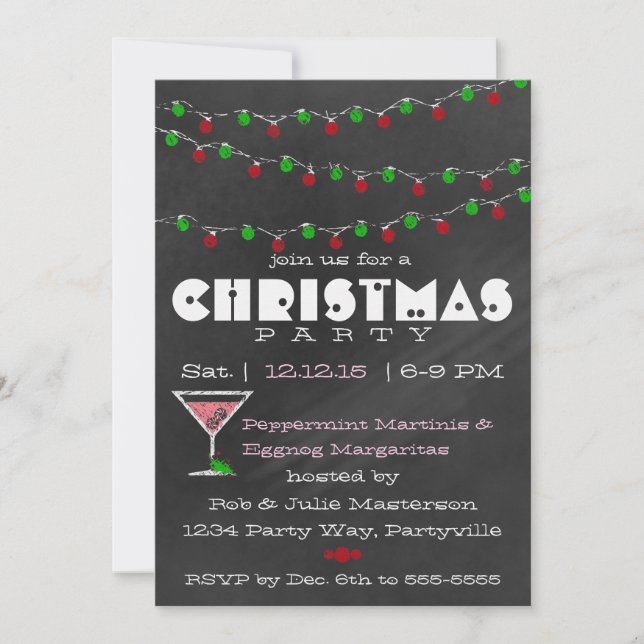 Invitaciones a los Navidades Martini de Chalkboard (Anverso)