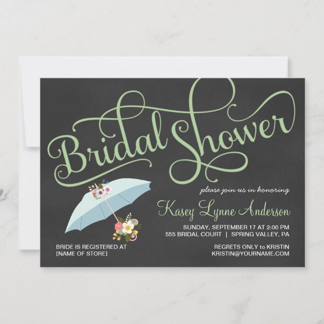 Invitaciones a los paraguas de Chalkboard Bridal S (Anverso)
