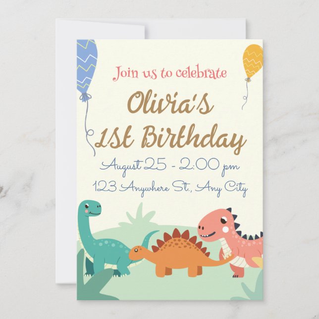 Invitaciones a los primeros cumpleaños de Dinosaur (Anverso)