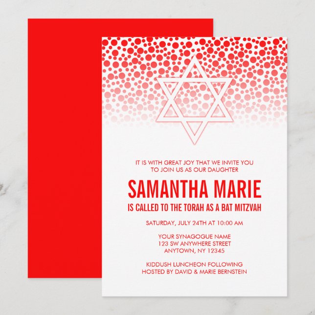 Invitaciones a los puntos de confetti Red Bat Mitz (Anverso / Reverso)