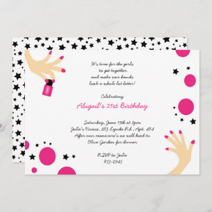 Invitaciones a manicura Estrellas negras rosadas C