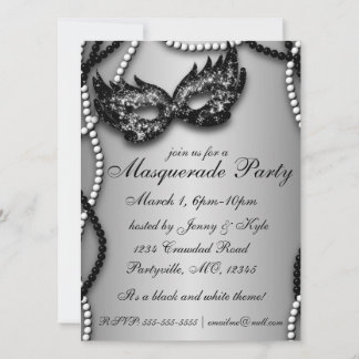 Invitaciones a mascaradas de Fiesta negro y blanco
