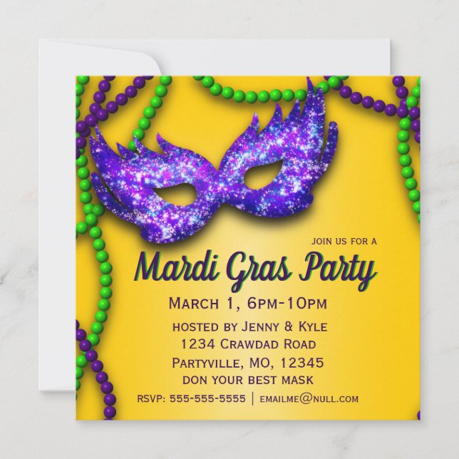 Invitaciones a mascarar Fiesta de mascarada púrpur (Anverso)