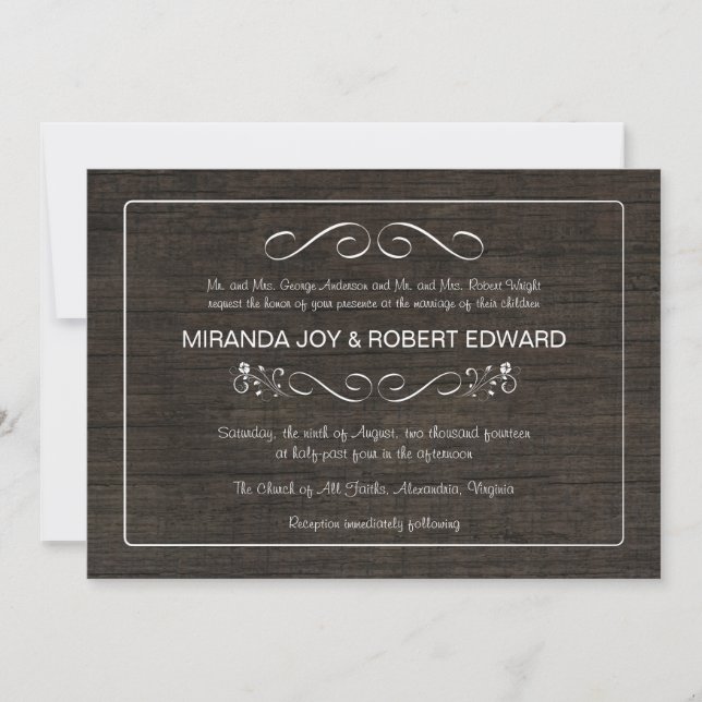 Invitaciones a matrimonio de cosecha de madera rús (Anverso)