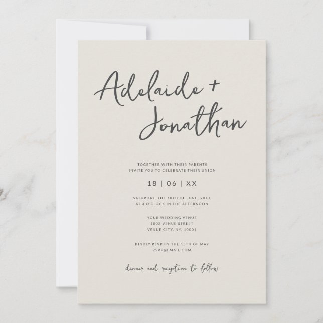 Invitaciones a matrimonio simple Minimalista-moder (Anverso)