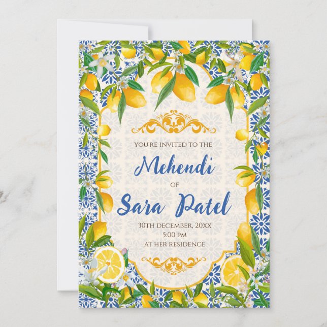Invitaciones a Mehndi y decoración temática italia (Anverso)
