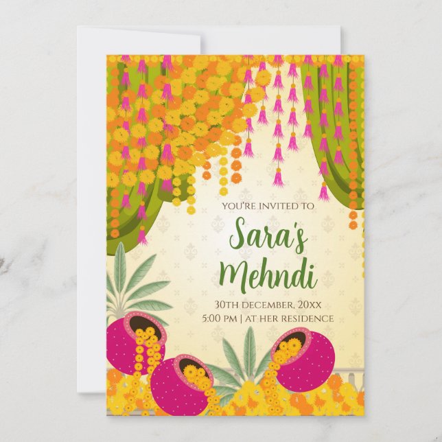Invitaciones a Mehndi y invitación a Digital Mehnd (Anverso)