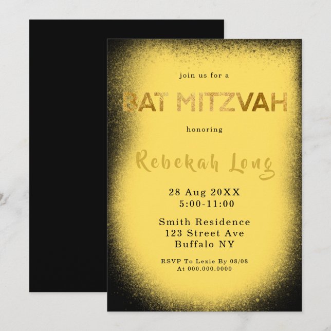 Invitaciones a Mitzvah de Bat de Humo Negro y Amar (Anverso / Reverso)