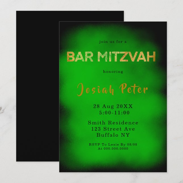 Invitaciones a Mitzvah de Black and Green Smoke Ba (Anverso / Reverso)