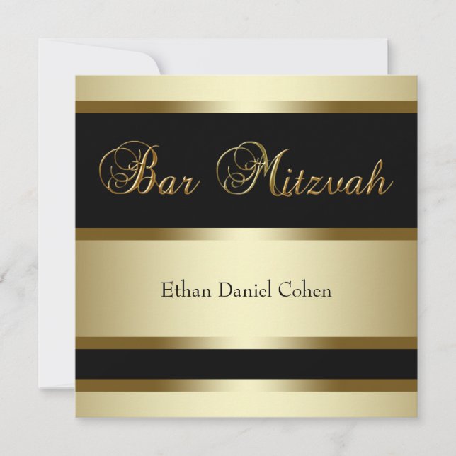 Invitaciones a Mitzvah de Black Gold Bar (Anverso)