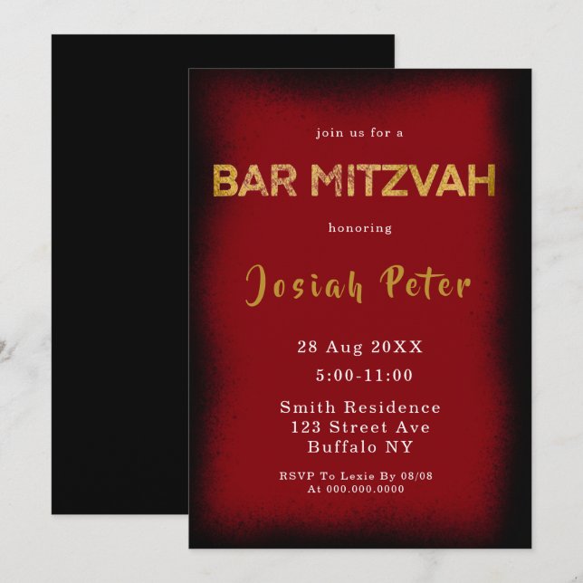 Invitaciones a Mitzvah del bar del humo negro y bo (Anverso / Reverso)