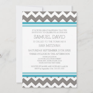 Invitaciones a Mitzvah del Bar Gris Chevron verde 