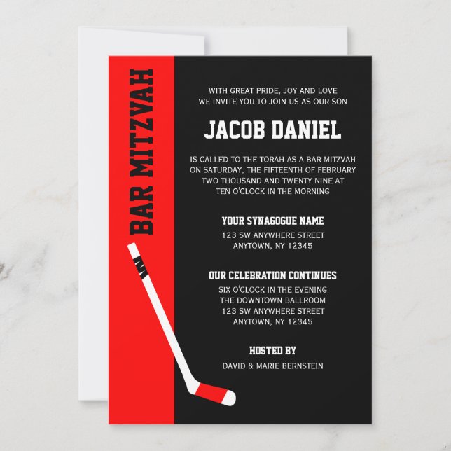 Invitaciones a Mitzvah del Red Black Hockey Bar (Anverso)