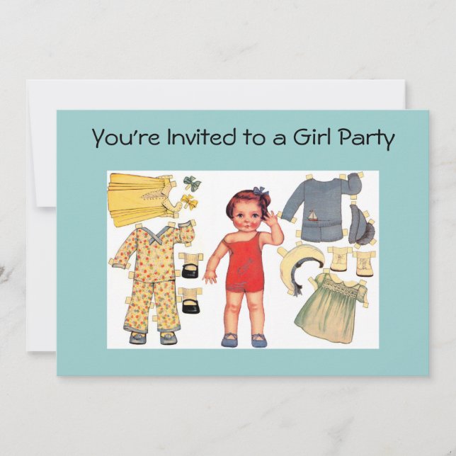 Invitaciones a muñecas de papel Baby Doll (Anverso)