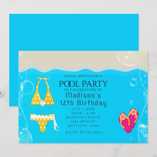 Invitaciones a nadar de cumpleaños de Fiesta de ch (Anverso / Reverso)