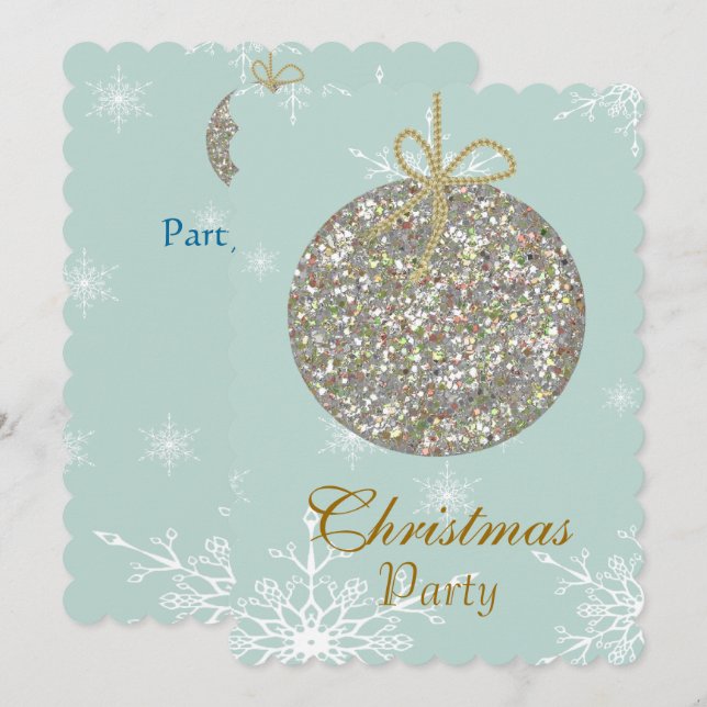 Invitaciones a navidades con ornamentos y copos de (Anverso / Reverso)