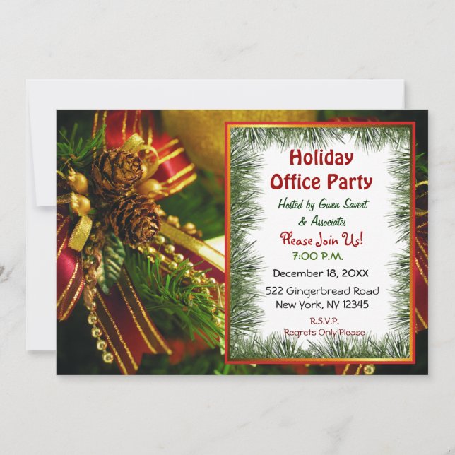 Invitaciones a Navidades de Pino y Bows (Anverso)