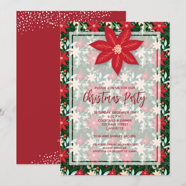 Invitaciones a Navidades de vacaciones florales de (Anverso / Reverso)