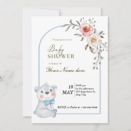 Invitaciones a niños con ducha de oso azul blanco