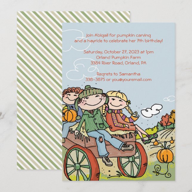 Invitaciones a niños Hayride para fiesta de cumple (Anverso / Reverso)