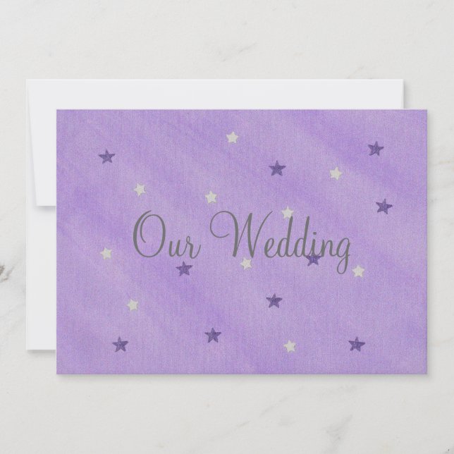 Invitaciones a nuestra boda, estrellas moradas y p (Anverso)