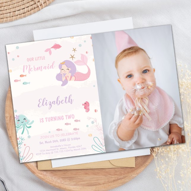 Invitaciones a nuestra sirena rosada con foto (Our Little Pink mermaid Invitations with photo)