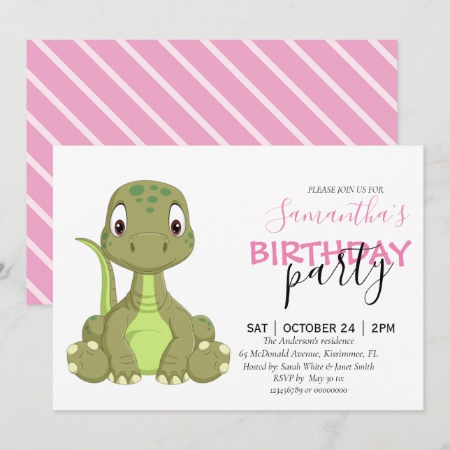 Invitaciones a nuestros dinosaurios rosados (Anverso / Reverso)