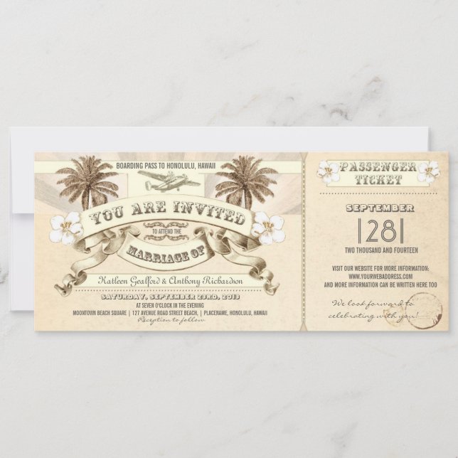 Invitaciones a pases de boda TROPICAL para abordar (Anverso)