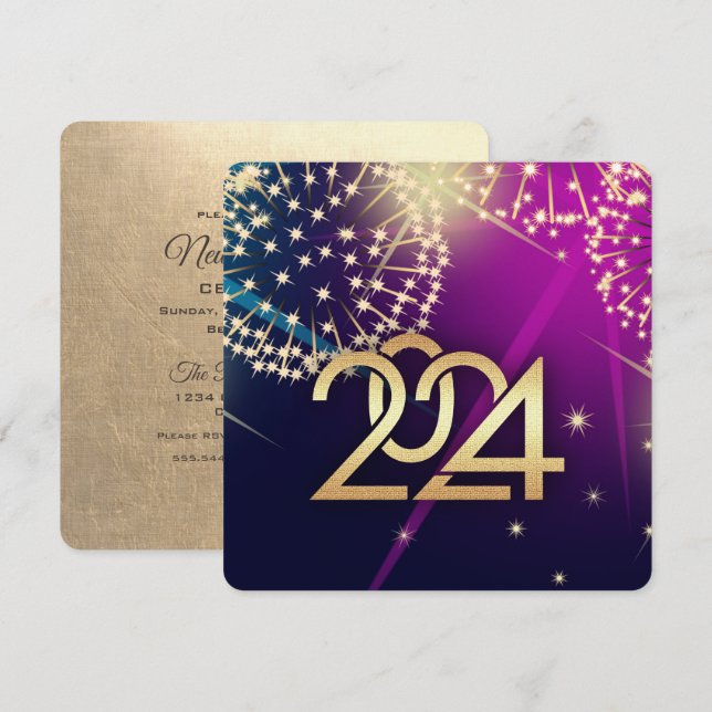 Invitaciones a Personalizados de Año Nuevo 2024 (Anverso / Reverso)