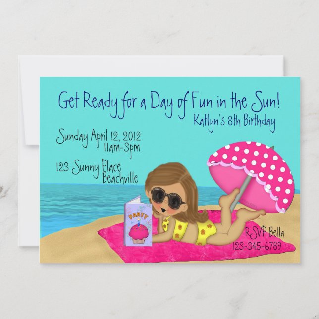 Invitaciones a Personalizados Fiestas de playa (Anverso)