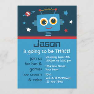 Invitaciones a Personalizados Robot 3º cumpleaños