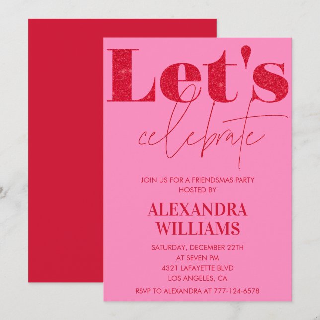 invitaciones a Pink Red Friendsmas Celebremos (Anverso / Reverso)
