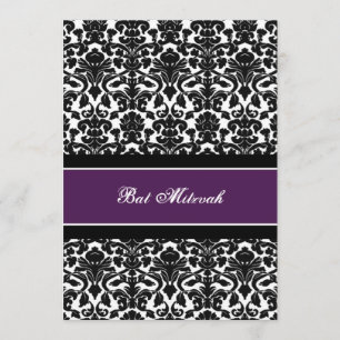 Invitaciones a Plum Damask Bat Mitzvah