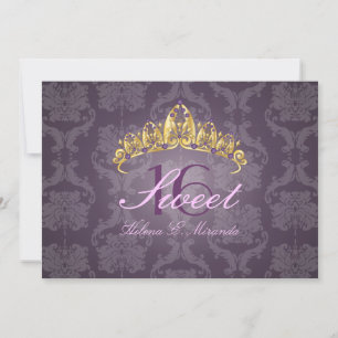 Invitaciones a Plum Damask Sweet 16/ tiara/amethys