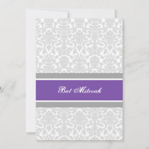 Invitaciones a Plum Gray Damask Bat Mitzvah