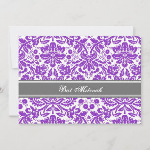 Invitaciones a Plum Gray Damask Bat Mitzvah