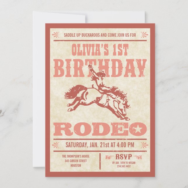 Invitaciones a Posters rodeo de cumpleaños de niña (Anverso)