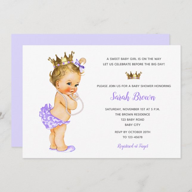 Invitaciones a princesas vintage Morple Baby Blond (Anverso / Reverso)
