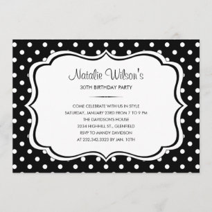 Invitaciones a puntos de polka blanco y negro