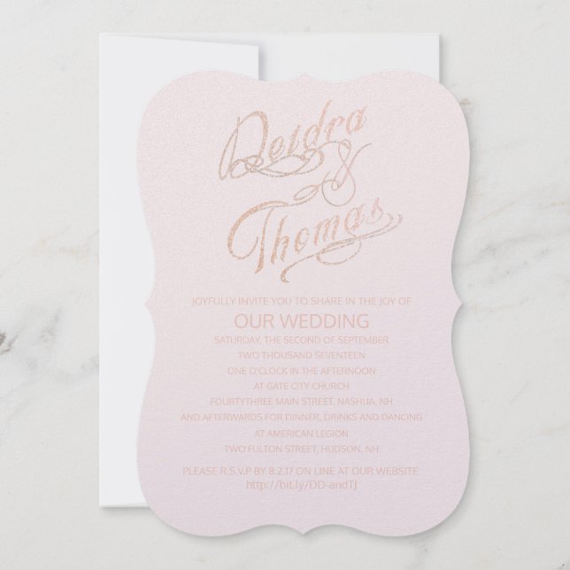 Invitaciones a Purpurina Rosa Gold Faux (Reverso)