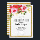 Invitaciones a Purpurinas de cumpleaños 50 de Flor<br><div class="desc">Diseño floral acuático en la esquina y texto de moda enmarcado por un purpurina de imitación dorado, estas invitaciones para fiestas de cumpleaños son excelentes para cualquier edad. Todo el texto, las fuentes, los colores, los tamaños se pueden modificar, sólo hay que hacer clic en el enlace Personalizar. COINCIDIENDO con...</div>