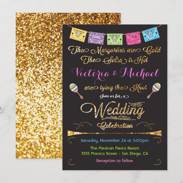 Invitaciones a Purpurinas de la Boda mexicana Fies (Anverso / Reverso)