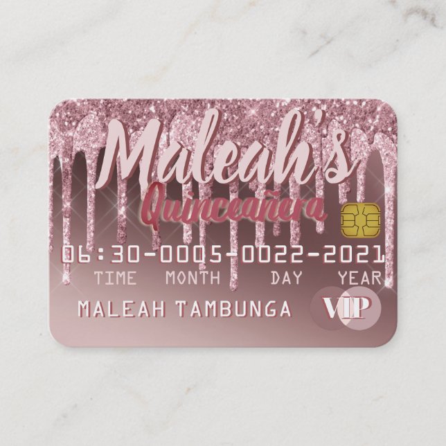 Invitaciones a Purpurinas Rosas de Oro de Quinceañ (Anverso)