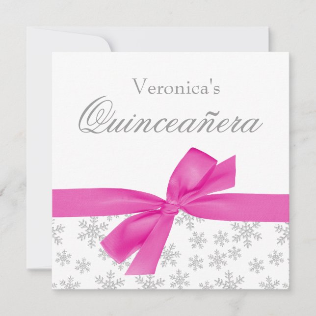 Invitaciones a Quinceanera con copos rosados de ni (Anverso)
