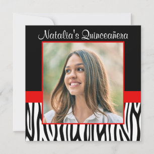 Invitaciones a Quinceanera de fotos rojas de cebra